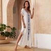 Embroidered V Neck Short Sleeve Summer Beach Dress Indie Folk Plus Size Casual Long Dress Women Swimwearm Cover Up