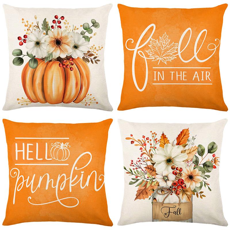 Pumpkin Pillow Cover Linen Printed Sofa Cushion Cover Living Room Bedroom Decoration Pillow Cover Home