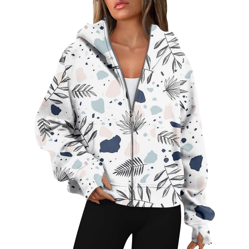 Women's Hoodies Long Sleeve Casual Full Zipper Sweatshirts Thumb Hole Sweatshirts Coat Jackets With Pockets