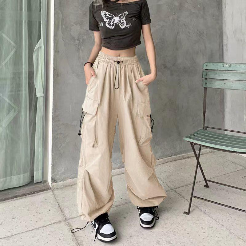 Women Casual Joggers Pants Solid Low Waist Pants Drawstring Wide Leg Baggy Trousers Y2k Streetwear Oversize Sweatpants