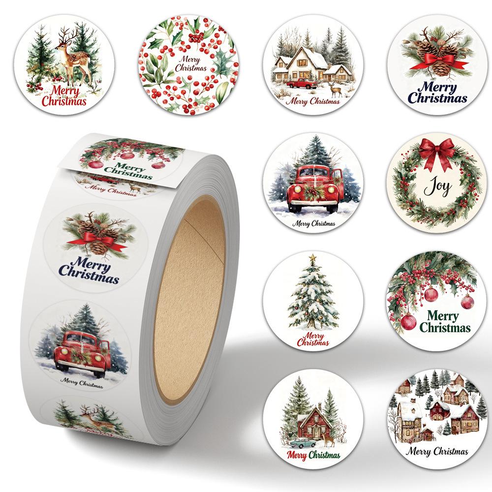 Cartoon Holiday Gift Sealing Stickers - 500 Self-Adhesive Journal Stickers per Roll