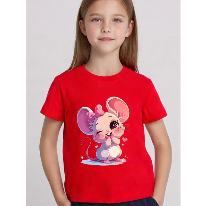 European sizes Girls' Round Neck T-Shirt, a Casual And Stylish Print Top