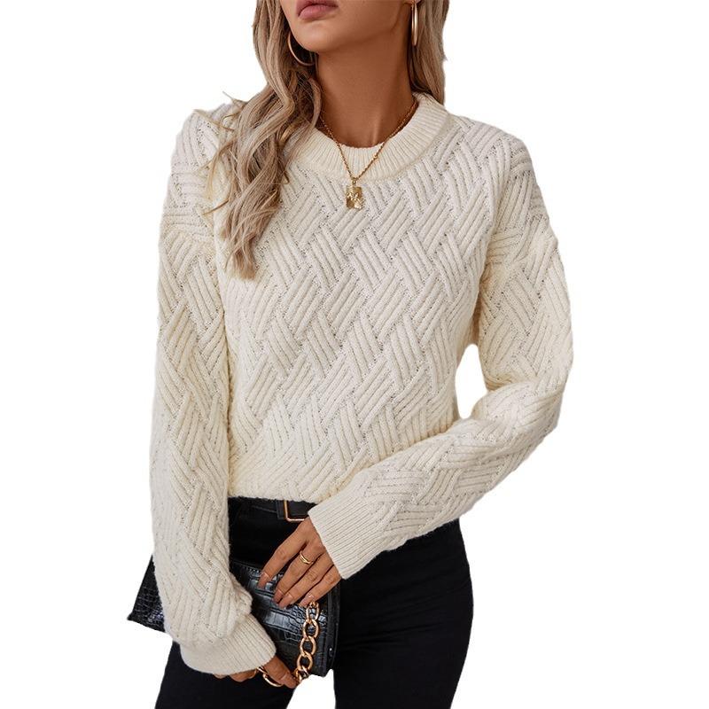Solid Color Twist Knitted Sweater for Women Autumn and Winter New European and American Retro Round Neck Sweater for Women