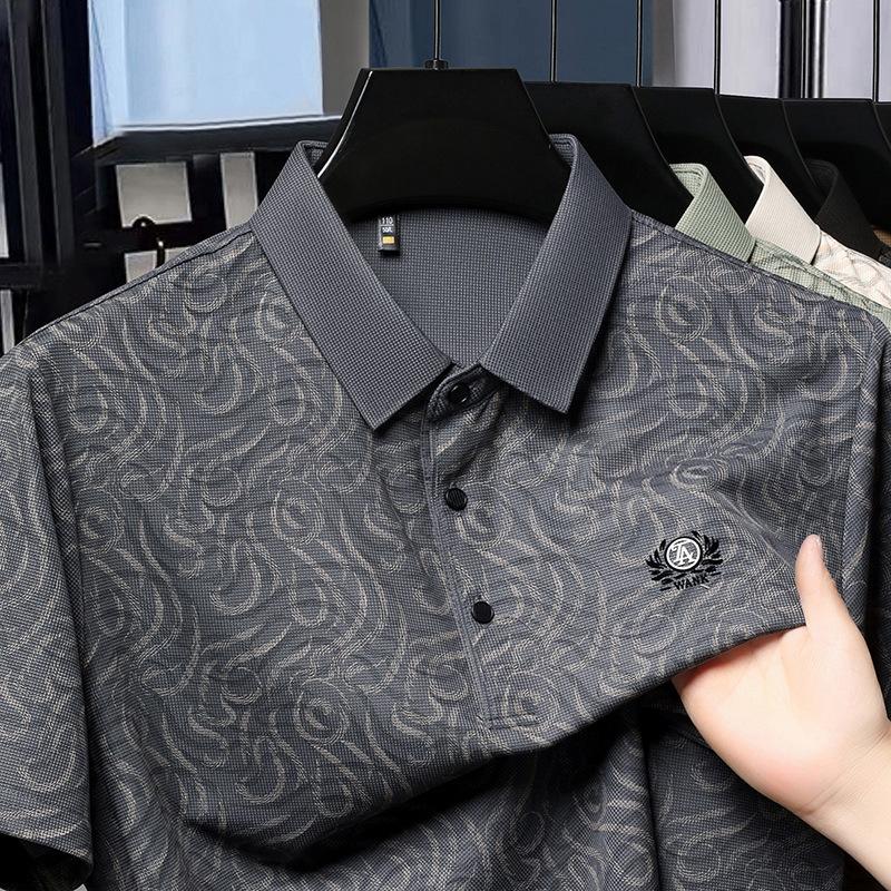 Мужская рубашка поло с коротким рукавом, мужская легкая роскошная высококачественная дышащая тонкая футболка с коротким рукавом и принтом