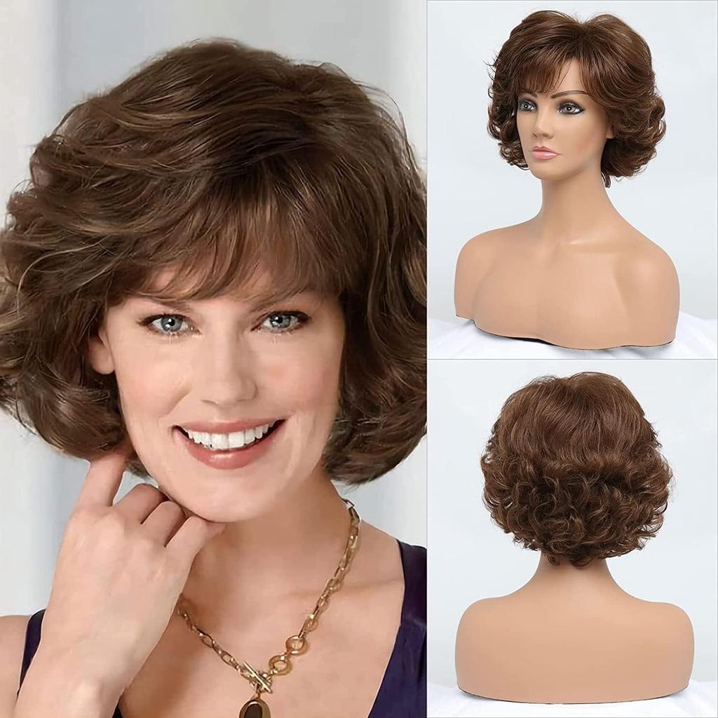European American Wig Women's Fashion Short Curly Hair Middle-aged Elderly Synthetic Full Head Cover Temperament Hairstyle
