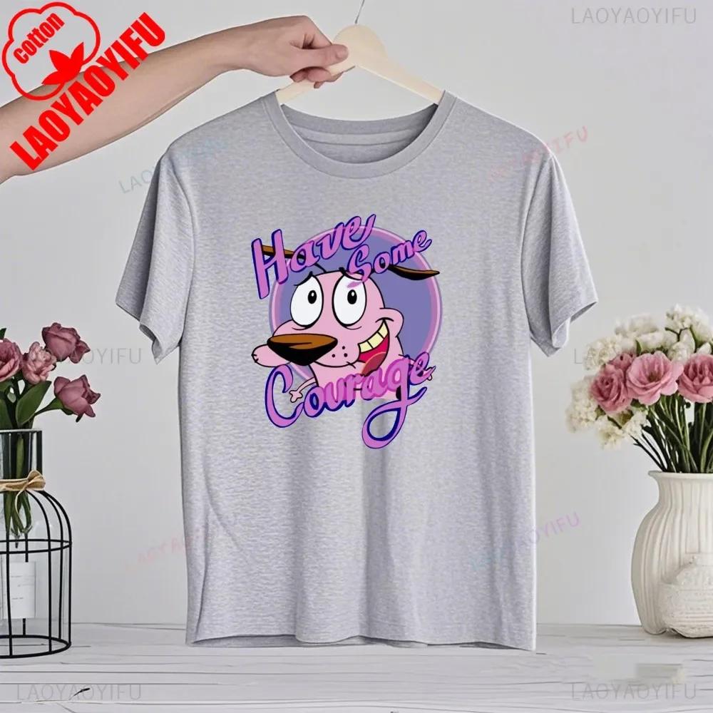 Мультяшная футболка 90-х «Кураж — трусливый пес» Ретро Уличная мода Летняя одежда Топы Подарок Мужчины Женщины Пара Хлопковые футболки