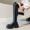 Модные ботинки, женские длинные кожаные сапоги выше колена на платформе и блочном каблуке