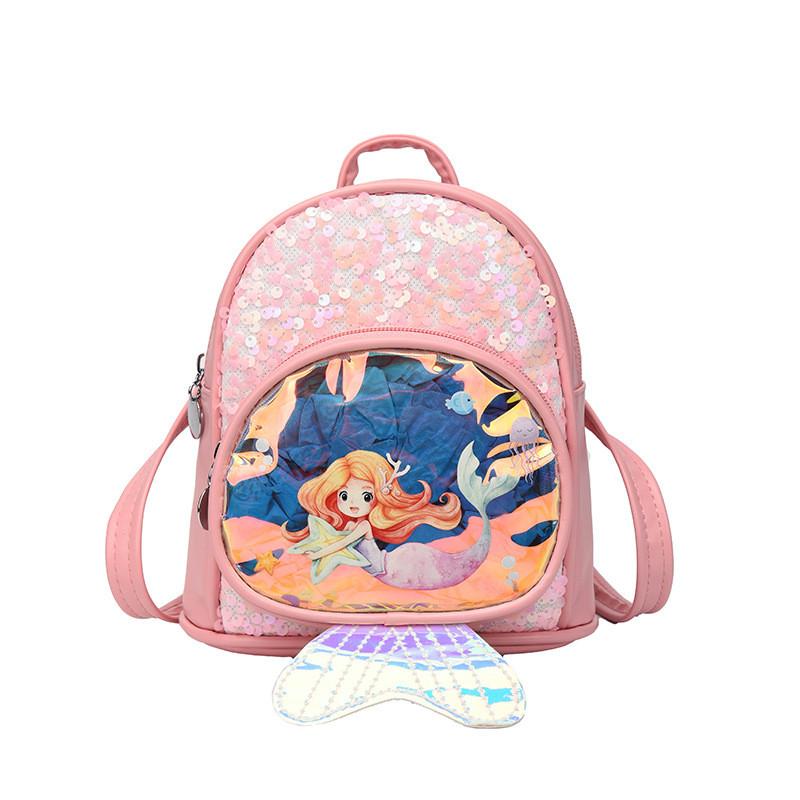 Mermaid With Glitter Small Tail Childrens Backpack Adjustable Straps Shoulder
