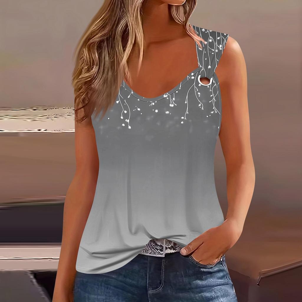 Womens Tank Top V Neck Basic Printed Casual Flowy Sleeveless Deep Side Cut Tops For Women