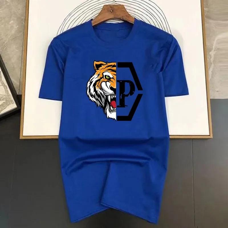 100% Cotton Luxury Brand Tiger Printing T-shirt Black Summer Short Sleeve Tee Men's/Women's Fashion Top Tshirt Streetwear 2024