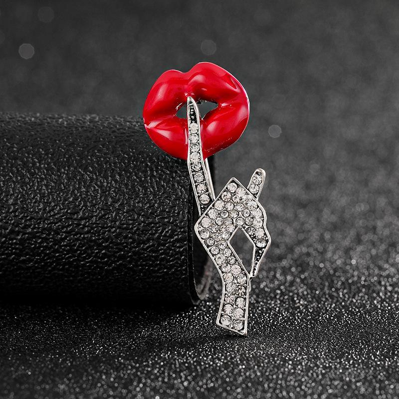 Feel Dripping Oil Red Lip Brooch Ins Design Sense Creative Personality Simple Diamond-Encrusted Sweater Corsage Accessories