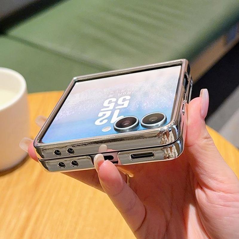 Однотонный чехол для телефона с текстурой личи для Samsung Galaxy Z Flip7 FE Flip 7 6 5 Электроокрашенный Серебристый PC Защитный чехол