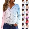 Women's T Shirt Tee Valentine's Day Printed Button Long Sleeve Tunic Daily Weekend Fashion Basic V- Neck Regular Top