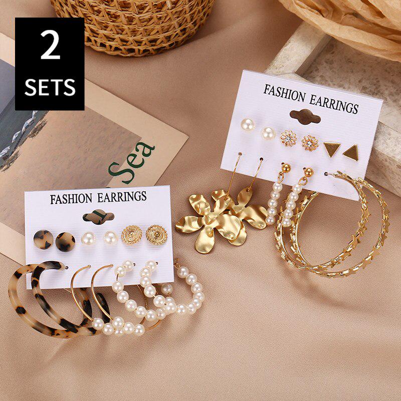 Винтажные женские серьги разных геометрических форм в богемном стиле в наборе 12 пар от бренда 17 КМ