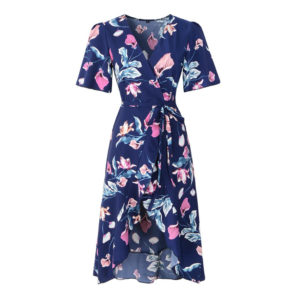 Женское весенне-летнее новое сексуальное шифоновое пляжное платье с v-образным вырезом и короткими рукавами, на шнуровке, S-XL