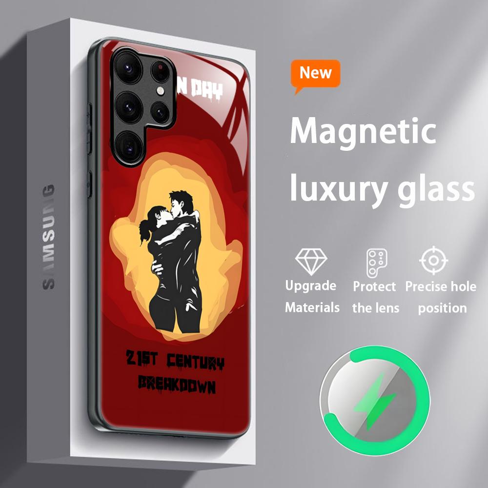 Крутой чехол для телефона Green Day для Samsung S25 S24 S23 S22 S21 S20 Plus Ultra Note20, стеклянный магнитный чехол
