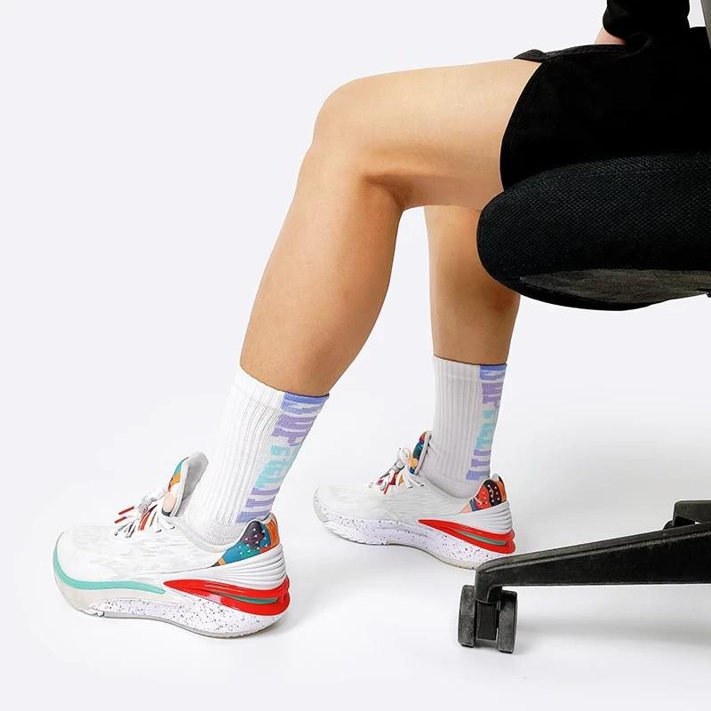 Men's and Women's Breathable Ankle Support Basketball Socks with Terry Bottom - Pure White Blue Bird Design