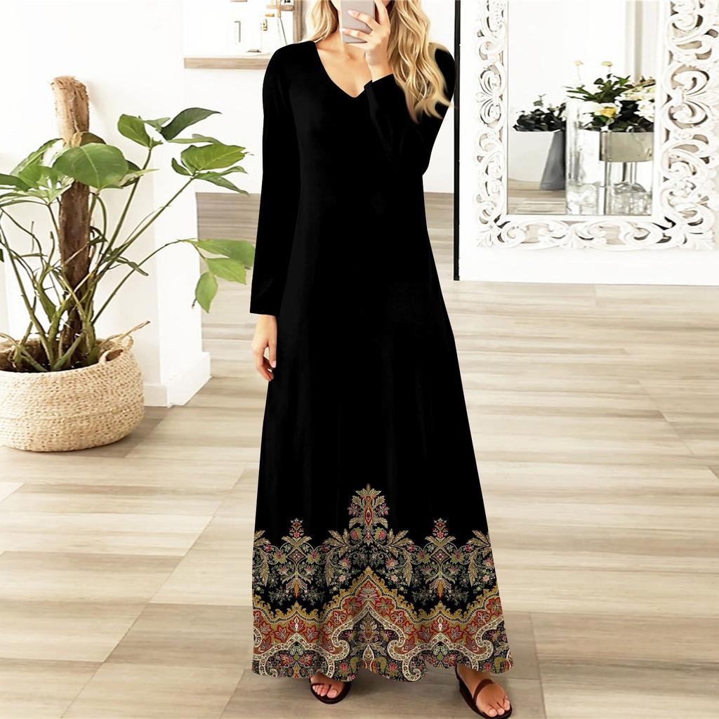Womens Floral,Gradient Print Maxi Dresses Sexy Dresses Long Sleeve Elegant Fall Long Dresses Holiday Dresses for Women