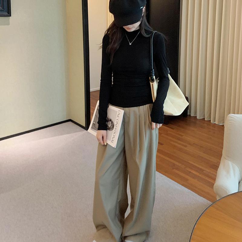 Полуводолазка с плиссированным дизайном, утягивающая талию, утягивающая рубашка для женщин, осень и зима, новая однотонная футболка с длинными рукавами