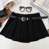 Korean College Style A-Line Pleated High Waist Skirt with Belt for Women