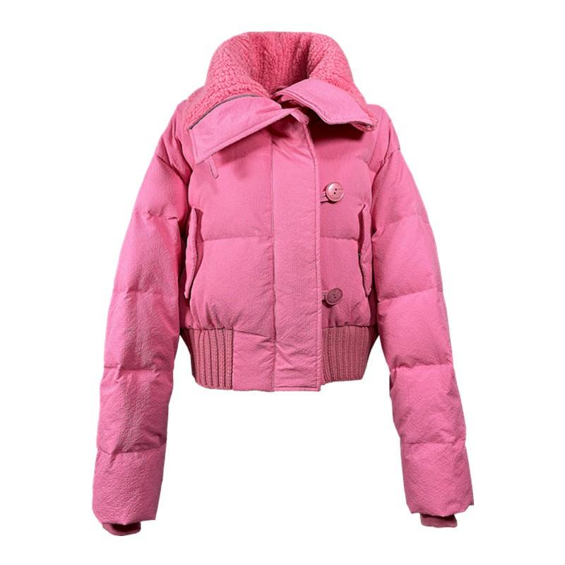 Womens Short Puffer Jacket 2026 Winter Warm Thick Cotton-Padded Coat Loose Fit Stand Collar Zip Front