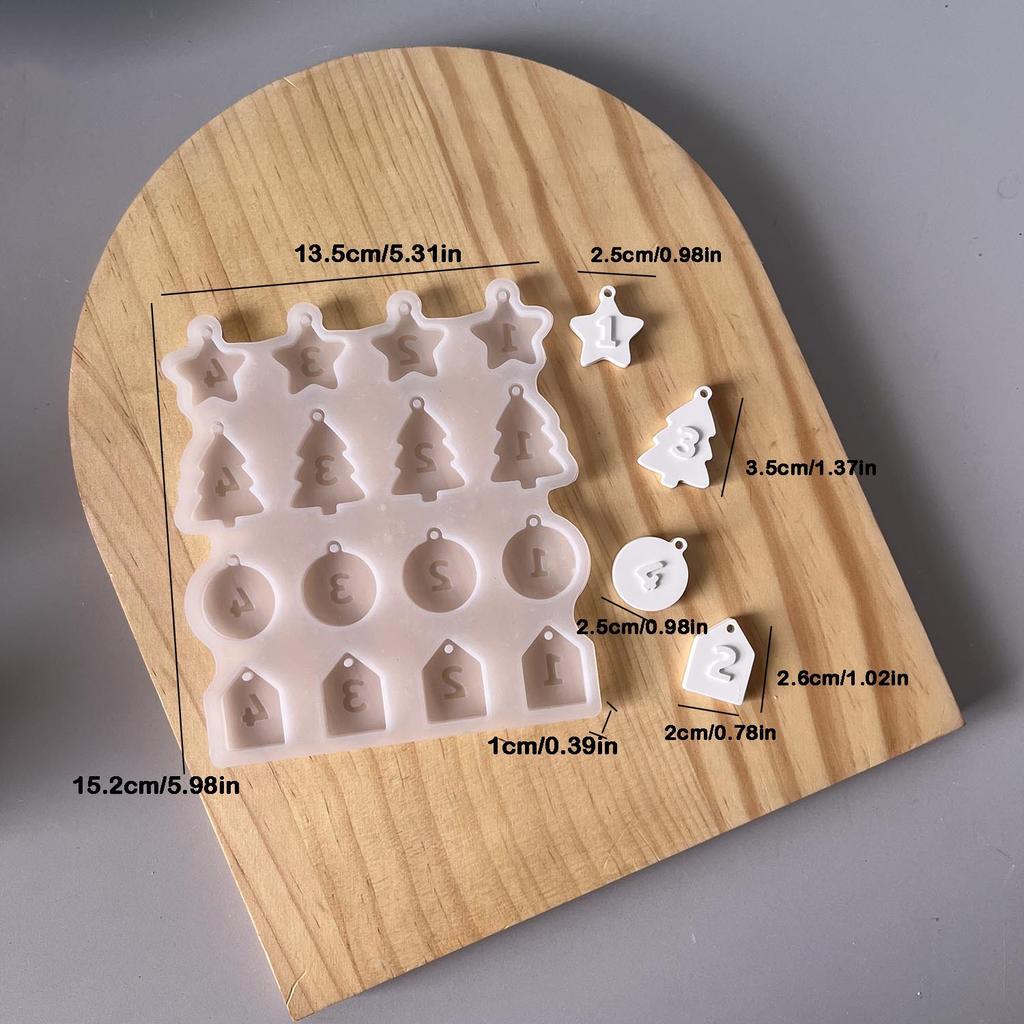 Christmas Number Flag Pendant Silicone Mold Christmas Series Digital Hang Tag Hanging Gypsum Molds Xmas Tree Star Casting Mold