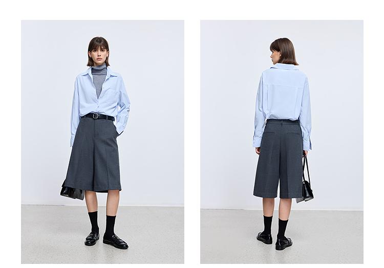 LILY Solid Color Velvet Five Quarter Pants Casual Pants