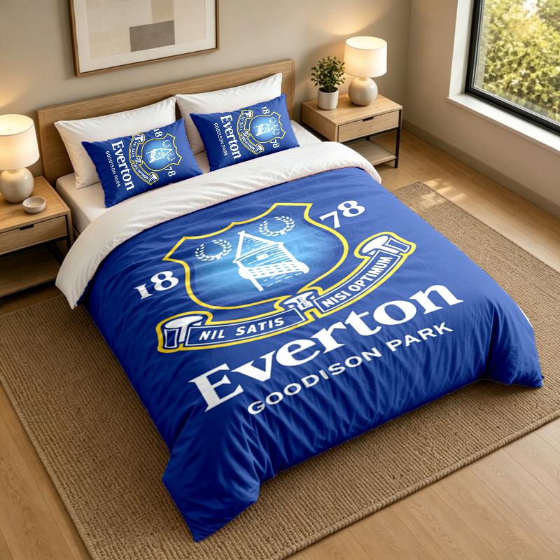 3-Piece Bed Sheet Set with Everton FC Design, 1 Flat Sheet and 2 Pillowcases for Bedroom