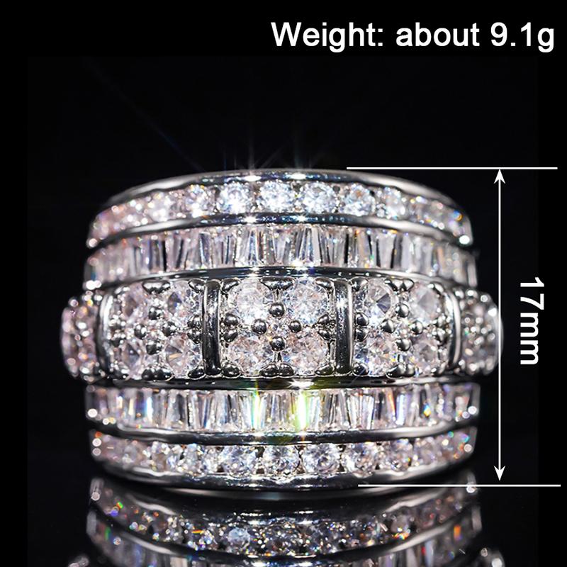 Huitan Silver Color Wide Ring for Women Inlaid Bright Cubic Zirconia Wedding Party Engagement Luxury Trendy Accessories Jewelry