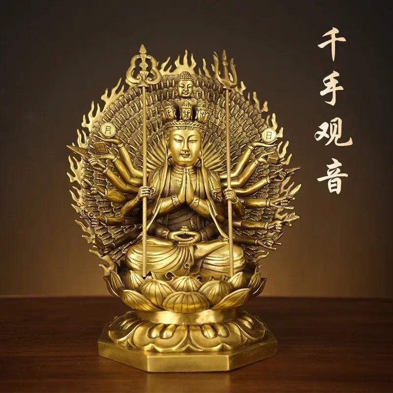 Декоративный латунный Тысячеглазый Авалокитешвара Бодхисаттва Девы Домашний Буддийский Зал