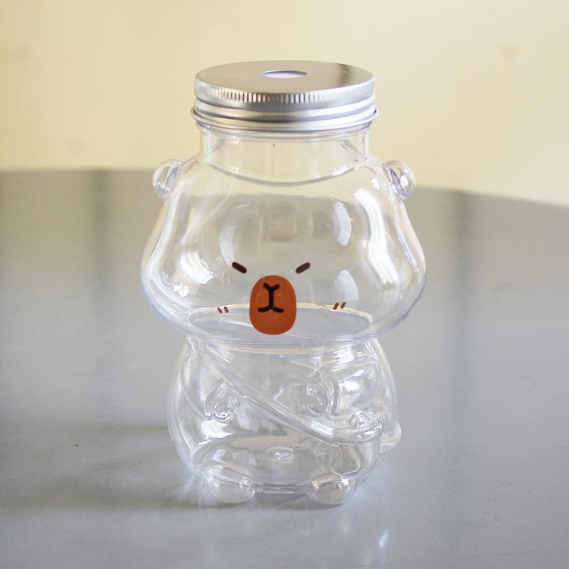 Бутылки для молока, сока, чая с капибарой 350/500 мл, мультяшная форма, пластиковая прозрачная чашка для напитков, герметичная банка для конфет и печенья