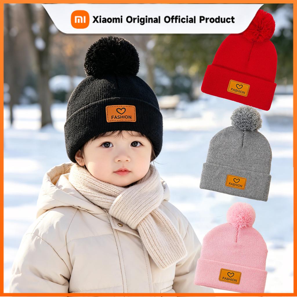 Xiaomi Зимние детские шапки Теплые вязаные шапки для детей с помпоном Шапка-бини для новорожденных Однотонная детская шапка для мальчиков и девочек Аксессуары для малышей