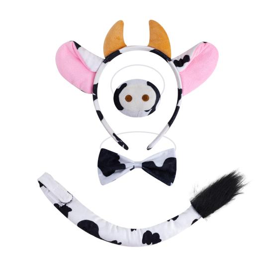 Набор обручей для волос с коровьими ушами и сгибаемым хвостом для взрослых и подростков, костюм фермерского животного, черно-белые коровьи аксессуары