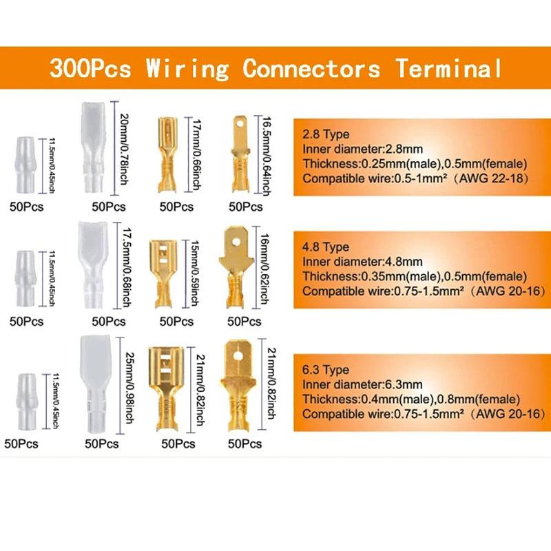 120/270/315 шт. Сращивание Папа и Мама Провод Лопаточный Разъем Обжимная Клеммная Колодка Набор Ассорти Золотистый с Изолирующей Втулкой