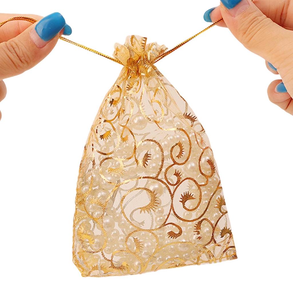 Gold Organza Gift Bags with Drawstring Jewelry Storage Mesh Pouch Candy Packing Bags Wedding Favor Christmas Party Candy Bag