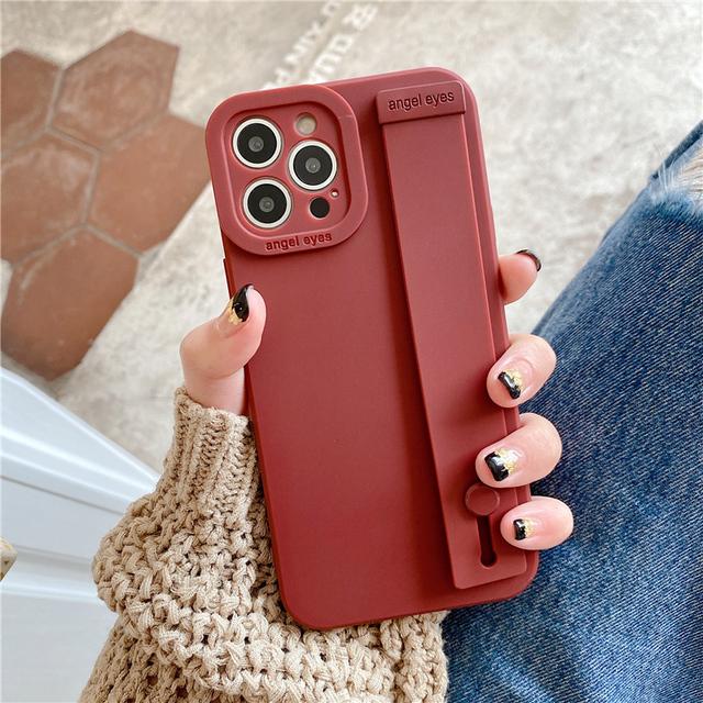 Модный винно-красный резиновый ремешок на запястье, чехол для телефона с кронштейном для Iphone 13 Pro Max 11 12 Xs X Xr 7 8 Plus, чехол на руку, мягкий бампер