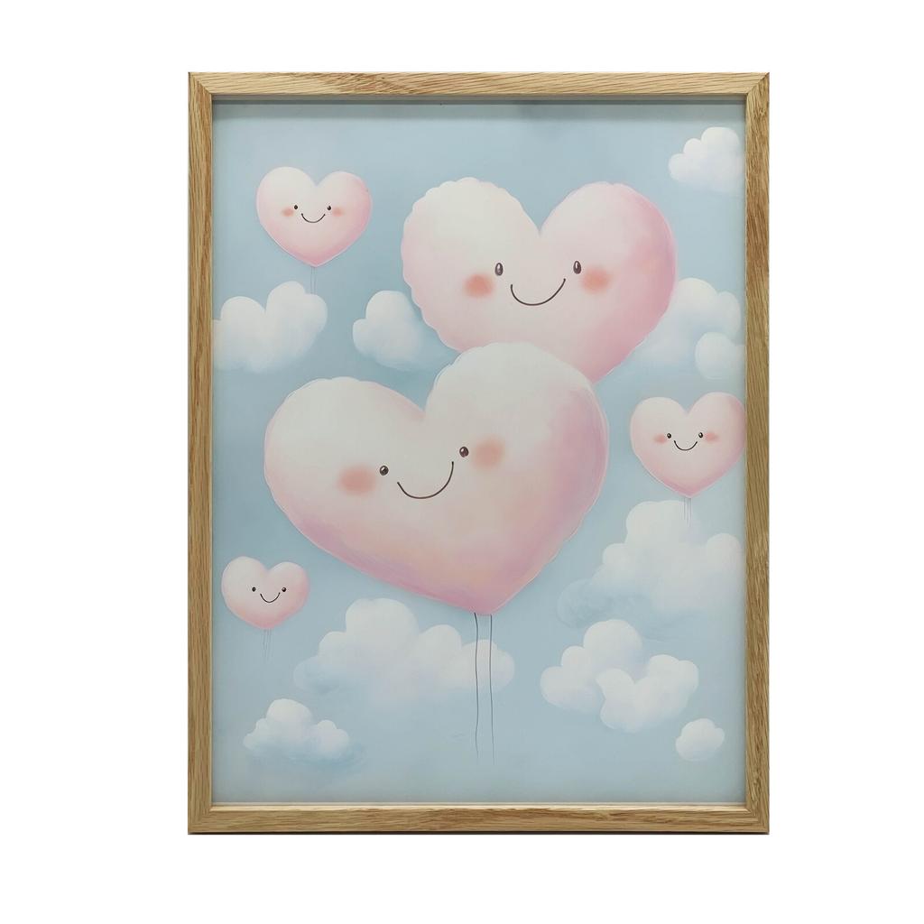 Pink Hearts On Clouds Pink Hearts On Clouds, 40X50 Cm, Gold Aluminum Frame, 230 Gsm Matte Paper