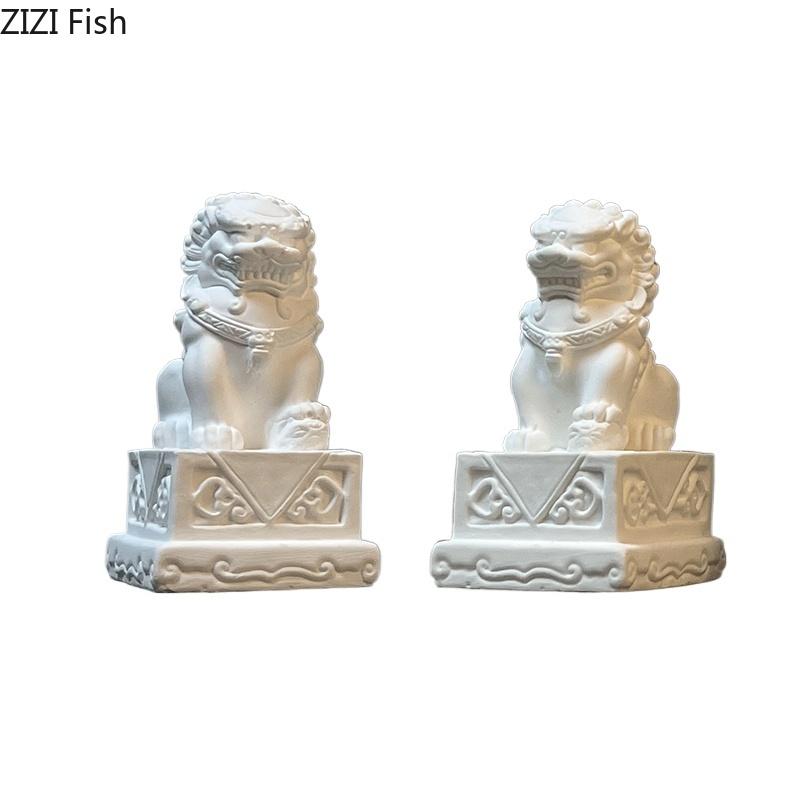 Китайский Каменный Лев Гипсовая Статуя Настольное Украшение Креативный Фэн-шуй Ландшафтные Украшения Скульптура Эстетичный Декор Комнаты