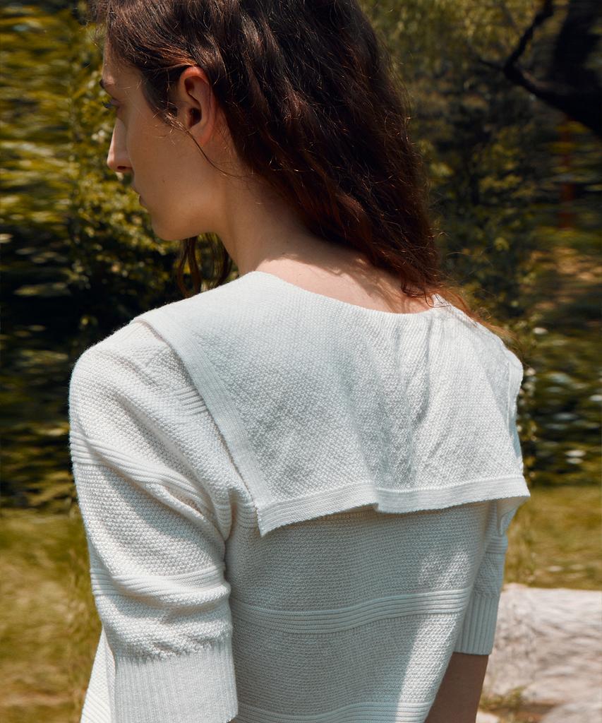 RE RHEE Sailor Collar Knitted Blouse White