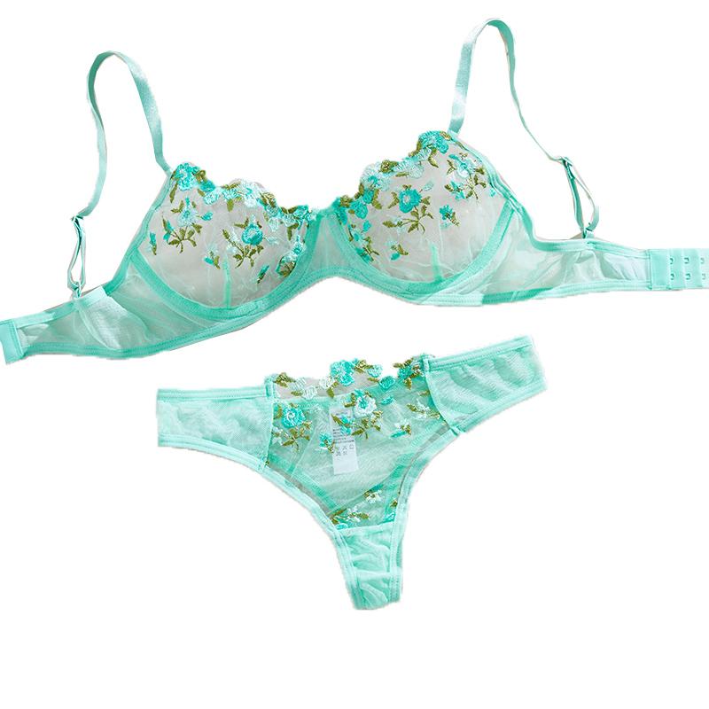 Transparent Yellow Mesh Underwear Embroidery Ladies' Gift Sexy Lingerie Women's Temptation Bra And Panties Sets Erotic Costumes