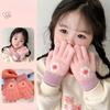 2023 New Girls Winter Knitting Flower Bow Printing Plush Soft Five Finger Gloves Children Outdoor Warm Gloves Kids Colors Gloves
