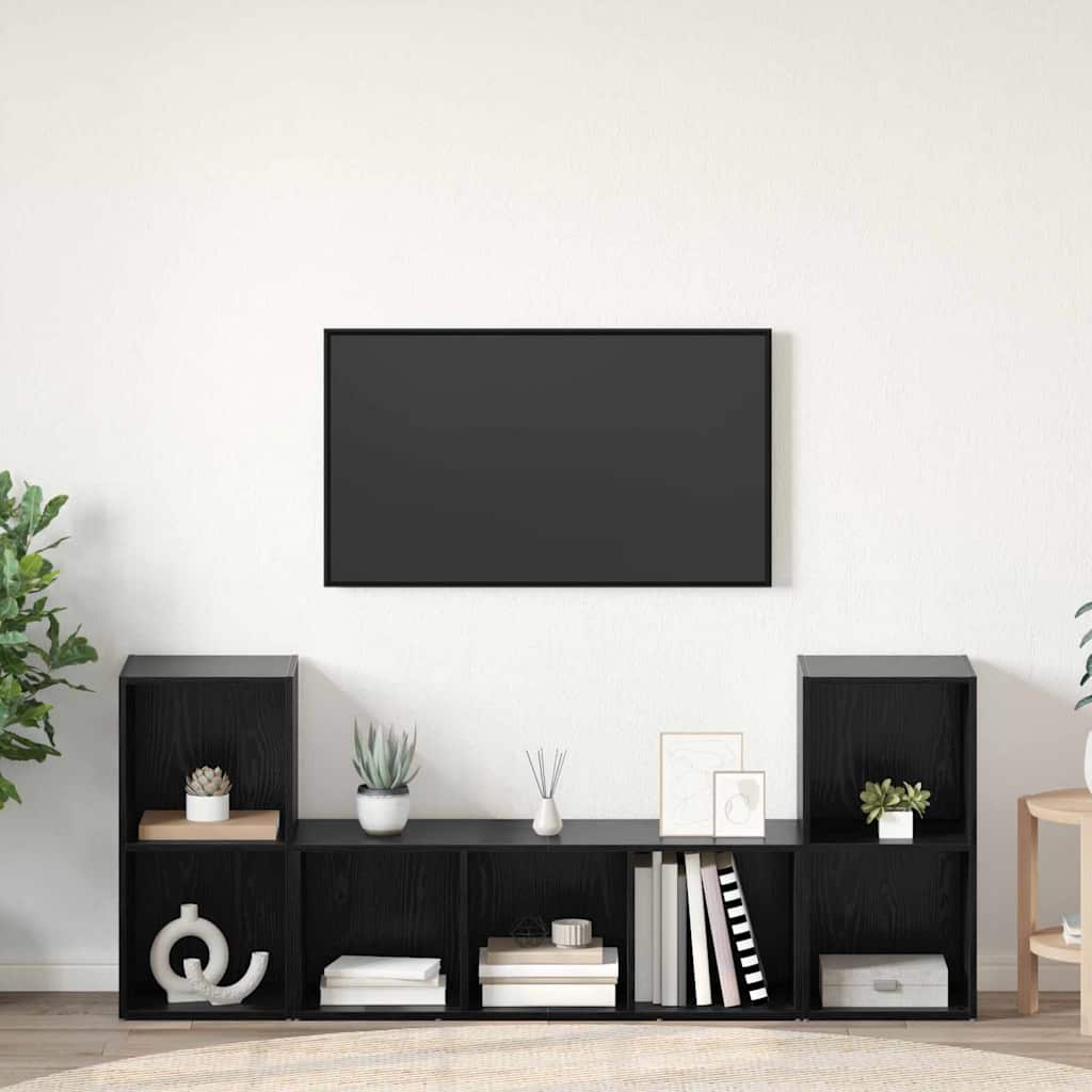 Wall Mounted TV Cabinet Set 3 pcs Black Particleboard
