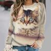 Женский свитер, модная футболка с круглым вырезом и длинным рукавом, свободная одежда из искусственного хлопка, женская повседневная футболка с милым котом для девочек, уличная одежда