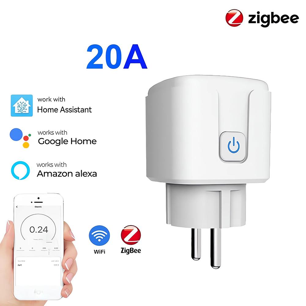 Умная розетка Zigbee Eu 20a, Wi-Fi, умная розетка с мониторингом мощности, голосовое управление через Alexa, Google Home, Яндекс