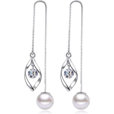 Серьги-кисточки с продеванием, серьги-подвески с жемчужным шариком, длинные серьги-цепочки, свадебные для женщин