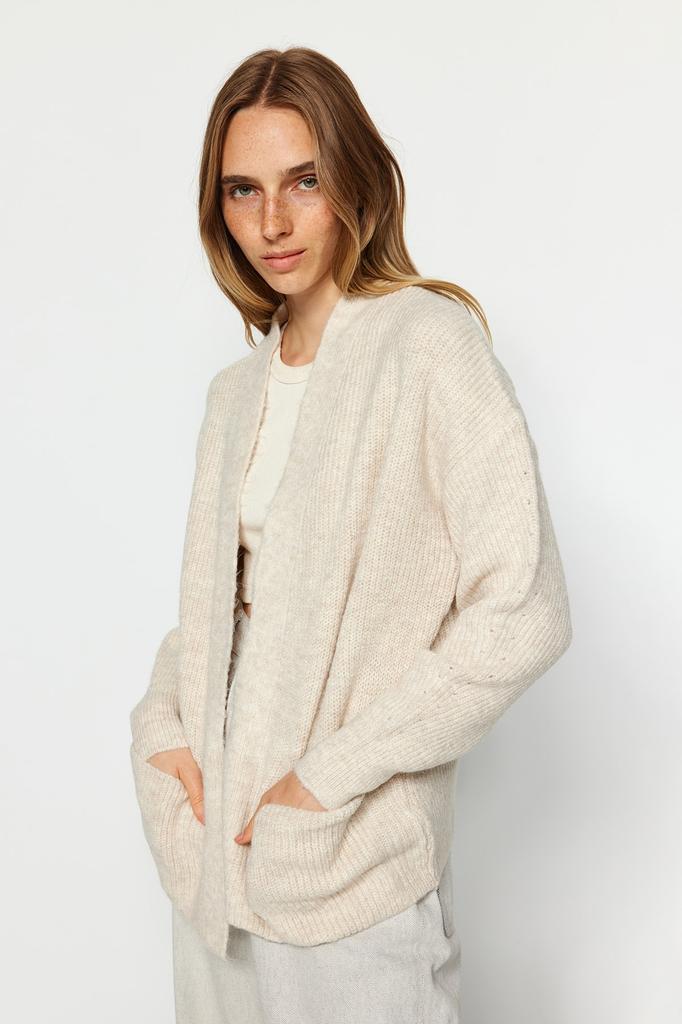 Women's Fashion New Cardigan Stone Wide Fit Soft Textured Pocket Detailed Knitwear Cardigan