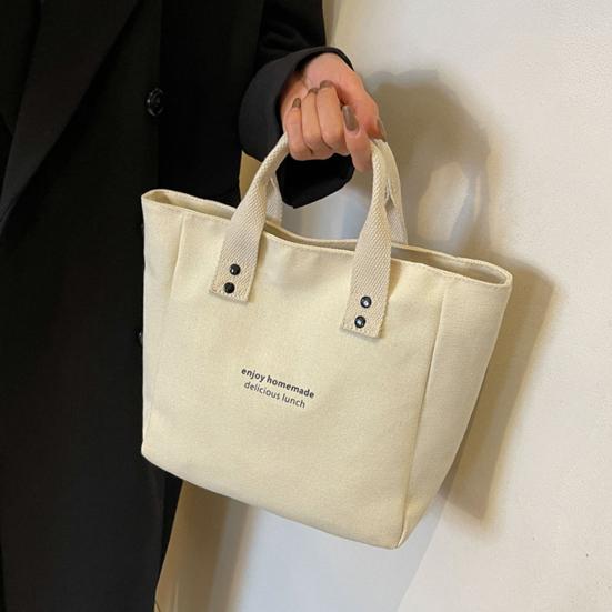 Canvas Handbag Large Capacity Zipper Closure Roomy Handbag Shopping Beach Travel Tote Bag Versatile Bento Bag