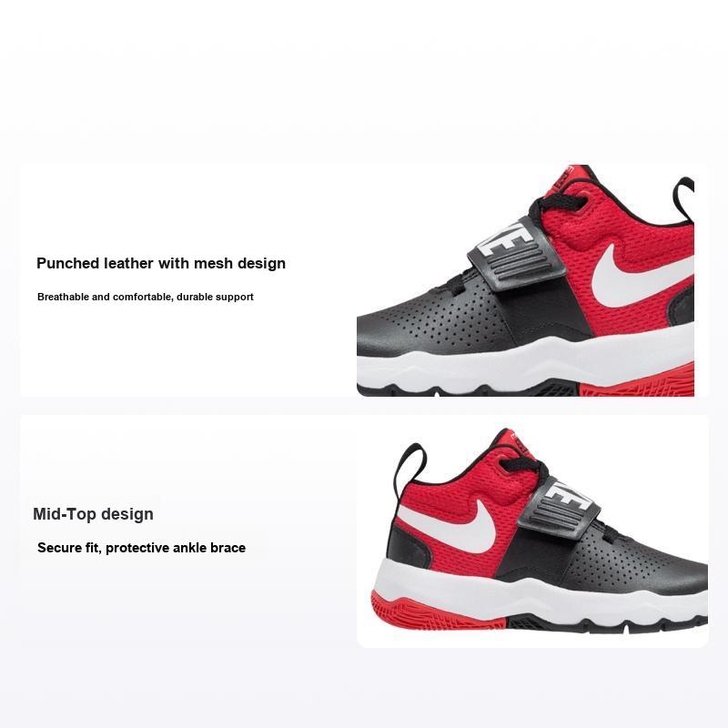 Nike Team Hustle D 8 Velcro Performance Mid-Top Детские баскетбольные кроссовки Детские кроссовки Черный Красный Белый 881942-004