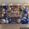 2D plane 1 birthday party blue silver gold balloons theme warm light background and gold foil stars