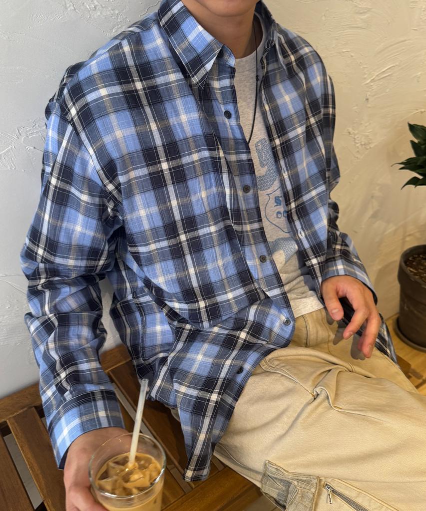 INTEMPOMOOD Retro Light Check Shirt_Blue